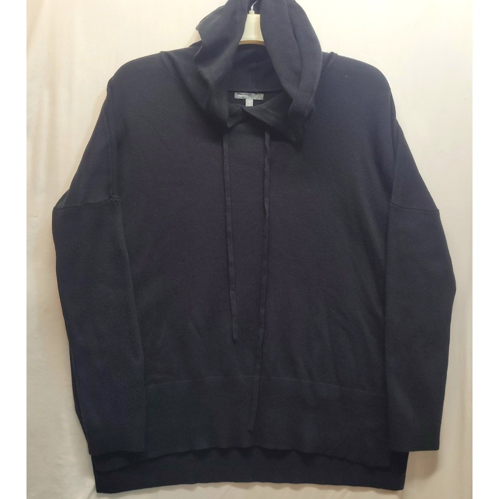 Gap Body Womens Large Black Hoodie Sweater Relaxed Fit High-Low Hem Mixed Knits